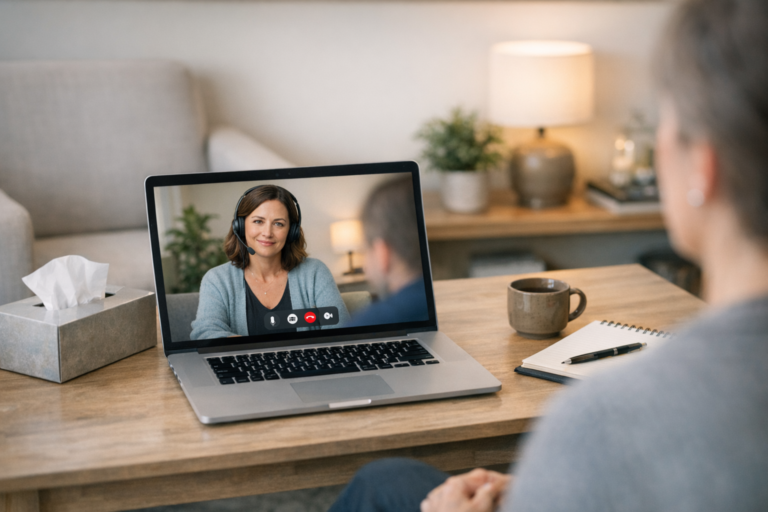 Screenshot of substance abuse virtual therapy session in Canada